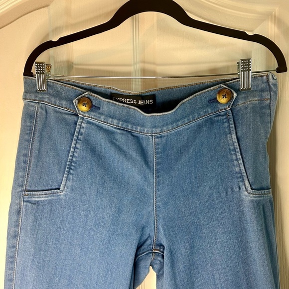 👖”Express” 70’s Look Cotton Blend Wide Leg Flare Denim Mid Rise Jeans” Size 10 - Picture 4 of 13